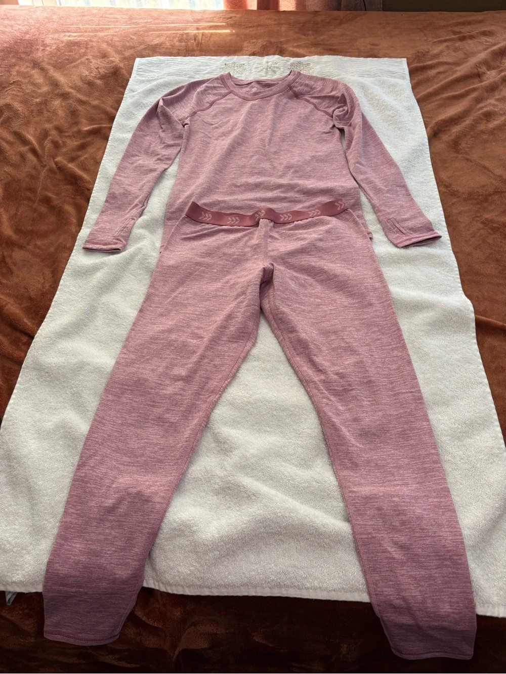 all in motion Mauve Pink Long Sleeve Thermal Pajama Set for Kids